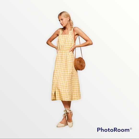 Reformation Dresses & Skirts - REFORMATION Gingham Yellow Capoli Midi Dress, L